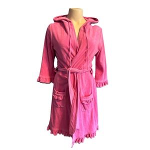 Victoria's Secret Angel Robe Womens S/M Pink Terry Cloth Hooded Y2K Ruffle